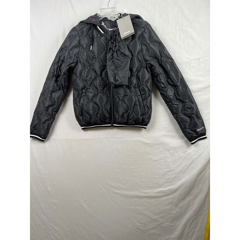 Bench Puffer Jacket Womens Small Black Down Quilted Hooded Zip Bomber New